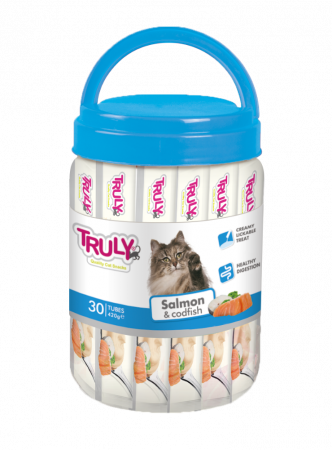 Recompense - Recompense cremoase pentru pisici, Truly, somon si cod, 420g, 30 bucati