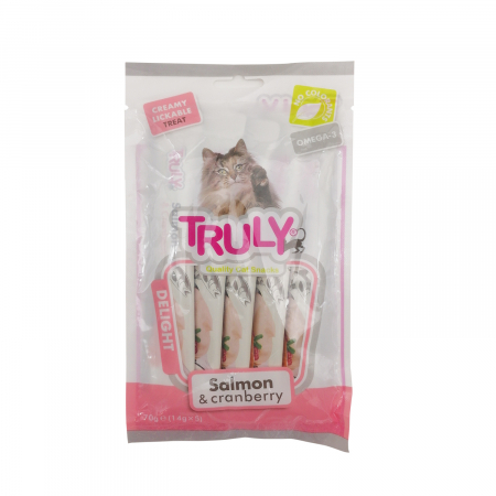 Recompense cremoase pentru pisici, Truly, somon si merisoare, 14g x 5 bucati [3]