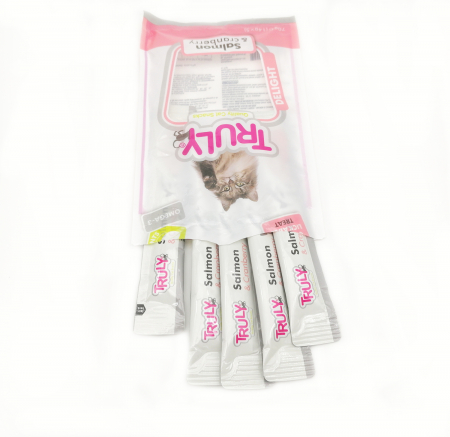 Recompense cremoase pentru pisici, Truly, somon si merisoare, 14g x 5 bucati [4]