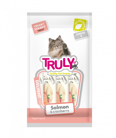 Recompense - Recompense cremoase pentru pisici, Truly, somon si merisoare, 14g x 5 bucati