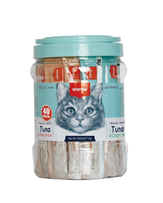 Recompense - Recompense cremoase pentru pisici Wanpy, Mix Ton si somon & ton si cod, 40 x 14g