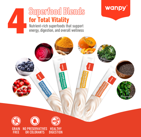 Recompense cremoase pentru pisici Wanpy Superfoods, cu Miel, sfecla rosie si turmeric, Grain Free, 5 x 14g [6]