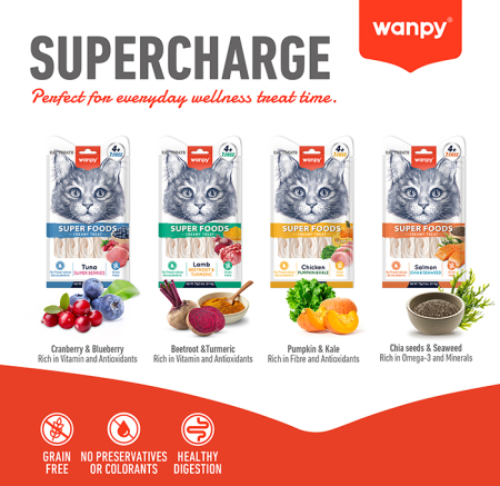 Recompense cremoase pentru pisici Wanpy Superfoods, cu Miel, sfecla rosie si turmeric, Grain Free, 5 x 14g [7]