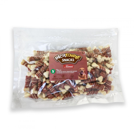 Recompense - Recompense pentru caini Les Filous Marbled, Os calciu cu rata, 1 Kg