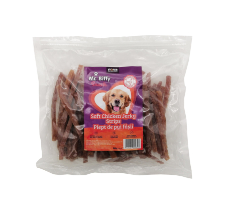 Recompense - Recompense pentru caini Mr. Biffy, fasii piept de pui soft, 500g