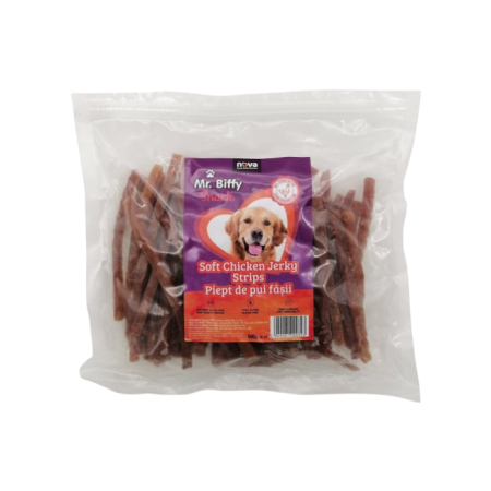 Recompense pentru caini Mr. Biffy, fasii piept de pui soft, 500g [0]