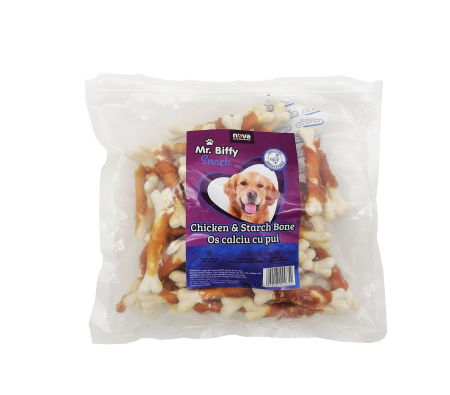 Recompense - Recompense pentru caini Mr. Biffy, oase calciu cu pui, 500g