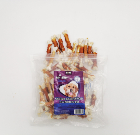 Recompense pentru caini Mr. Biffy, oase calciu cu pui, 500g [4]