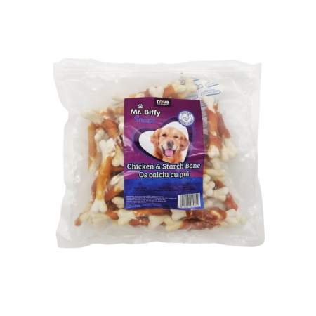 Recompense - Recompense pentru caini Mr. Biffy, oase calciu cu pui, 500g