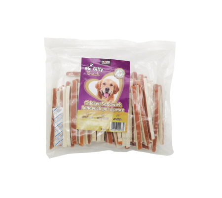 Recompense - Recompense pentru caini Mr. Biffy, sandwich pui si peste, 500g