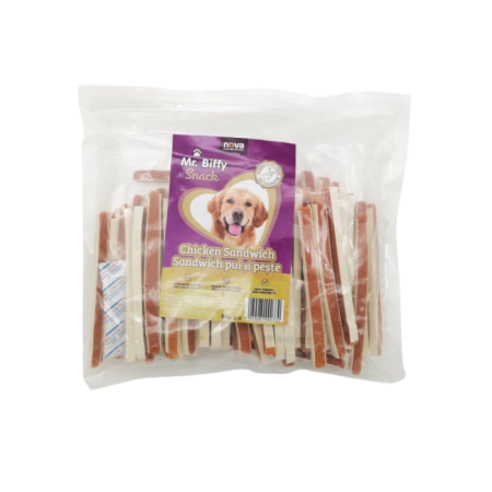 Recompense pentru caini Mr. Biffy, sandwich pui si peste, 500g [0]