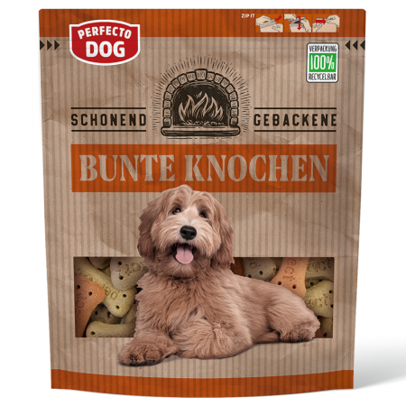 Recompense - Recompense pentru caini Perfecto Dog, biscuiti os colorati, 400g
