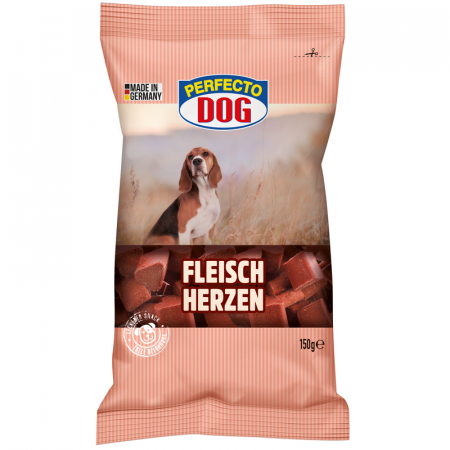 Câini - Recompense pentru caini Perfecto Dog, inimioare cu carne, 150g