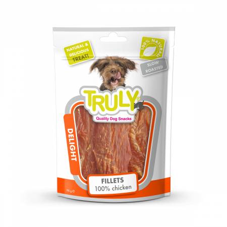 Recompense - Recompense pentru caini Truly, file de pui 100%, 360g