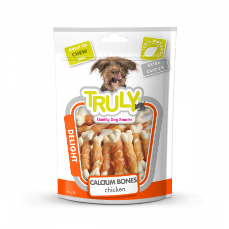 Recompense - Recompense pentru caini Truly, oase calciu cu pui, 360g