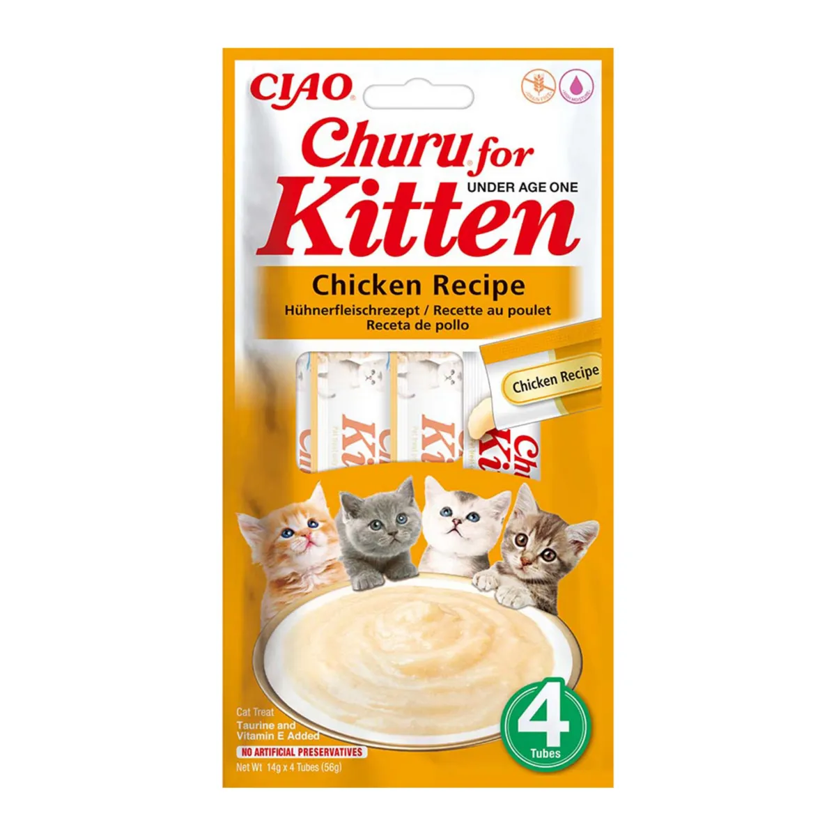 Recompense - Recompense pentru pisici Inaba Ciao Churu Kitten, Piure, Pui, 4 x 14g