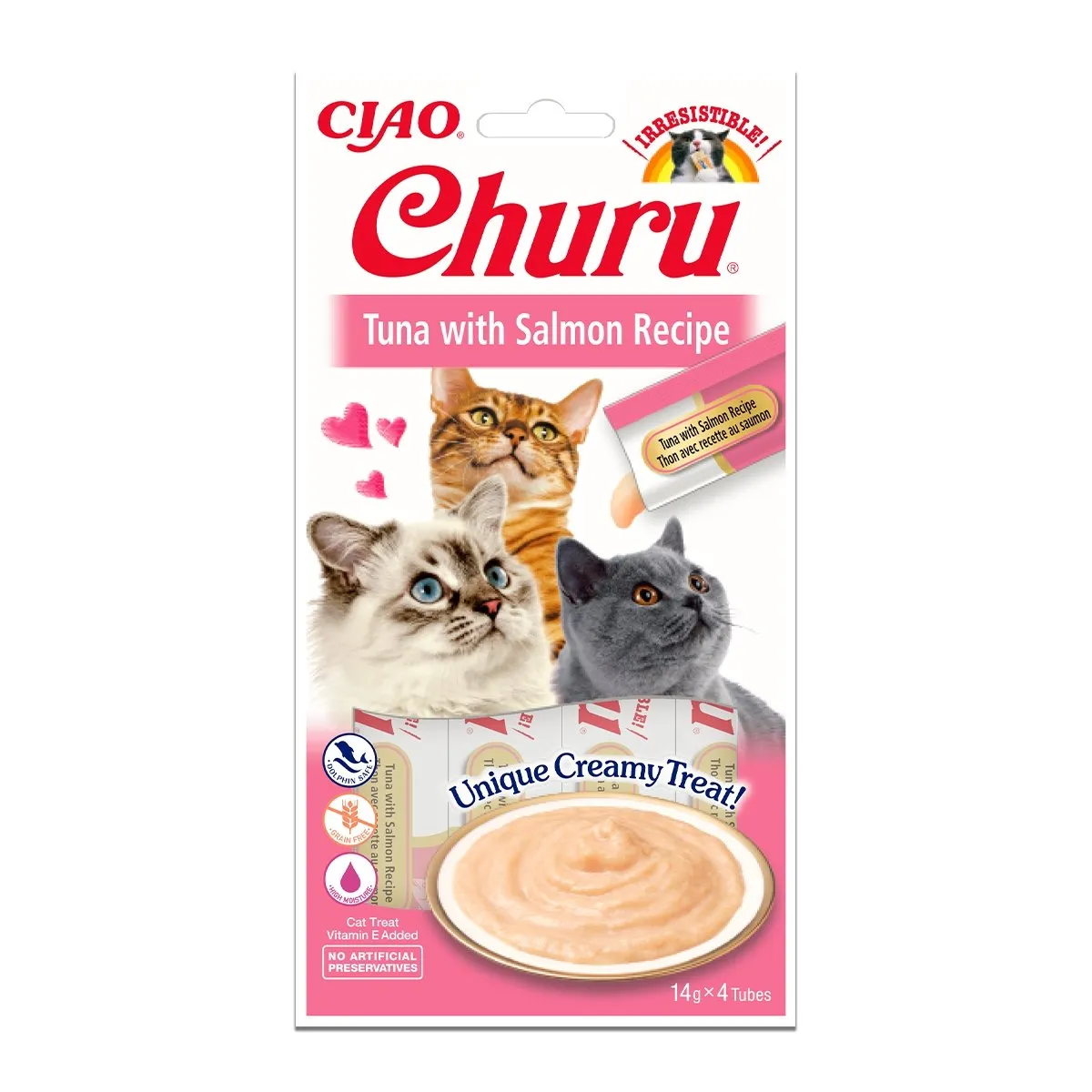 Recompense - Recompense pentru pisici Inaba Ciao Churu, Piure, Somon si ton, 4 x 14g