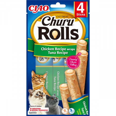 Recompense - Recompense pentru pisici Inaba Ciao Churu Rolls, Pui si ton, 4 x 10g