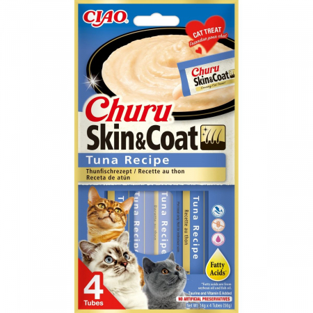 Recompense - Recompense pentru pisici Inaba Ciao Churu Skin & Coat, Ton, 4 x 14g
