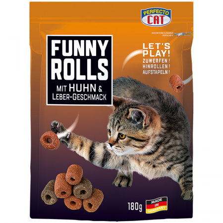 Pisici - Recompense pentru pisici Perfecto Cat, Rulouri cu pui si ficat, 180g