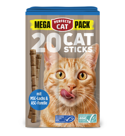 Recompense - Recompense pentru pisici Perfecto Sticks, Somon si pastrav, Mega Pack, 20 bucati, 100g