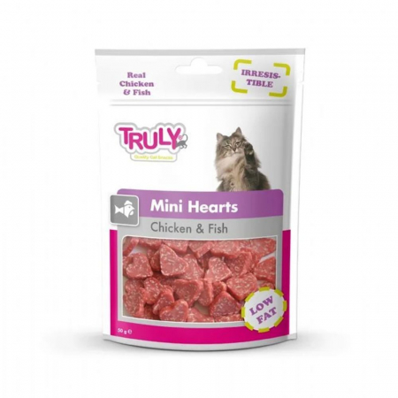 Recompense - Recompense pentru pisici, Truly, mini inimi cu pui și pește, Low fat, 50