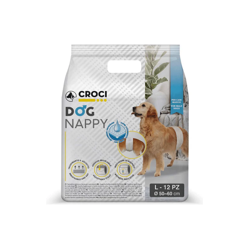 Scutece - Banda incontineta urinara pentru caini Croci Dog Nappy L, Mascul, 50-60 cm, 12 bucati