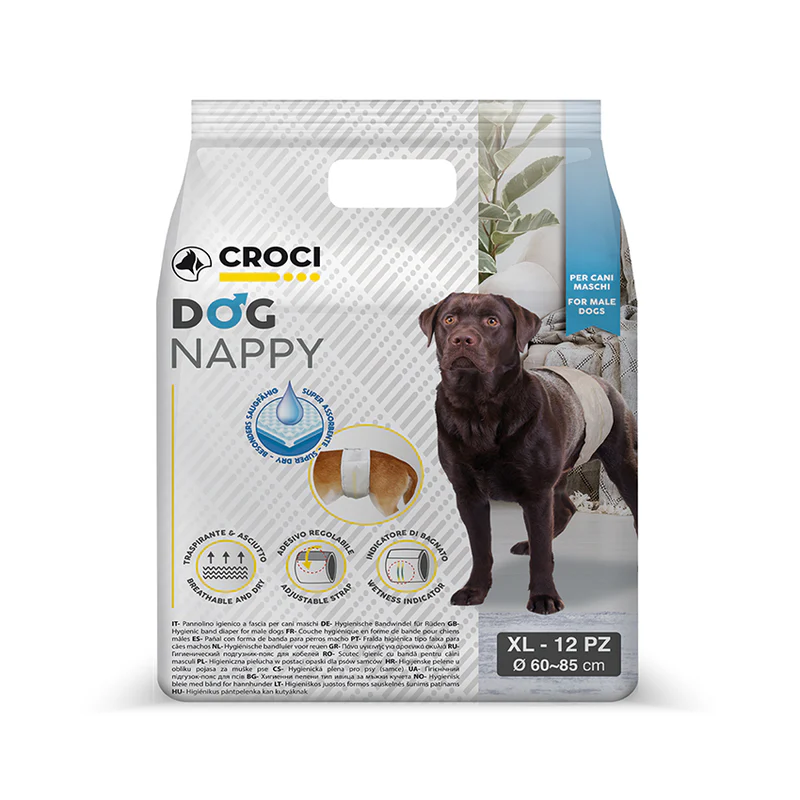 Scutece - Banda incontineta urinara pentru caini Croci Dog Nappy XL, Mascul, 60-85 cm, 12 bucati