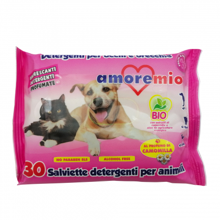 Șampoane și produse cosmetice - Servetele umede pentru caini si pisici Amore Mio, BIO, 30 bucati