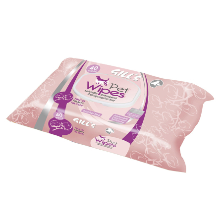 Câini - Servetele umede pentru caini si pisici Gill's, cu talc, 40 bucati