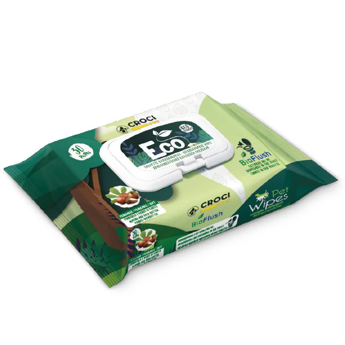 Șampoane și produse cosmetice - Servetele umede pentru caini si pisici Croci, biodegradabile, cu migdale si unt de shea, 30 bucati