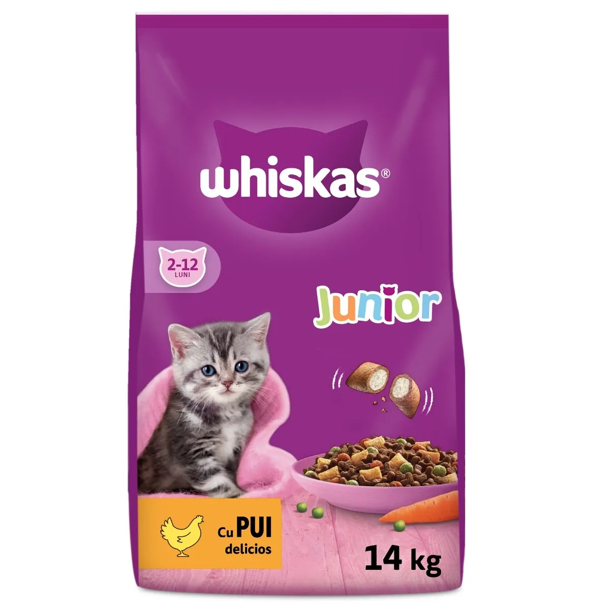 Pisici - Hrana uscata pentru pisici Whiskas Junior, Pui, 14kg