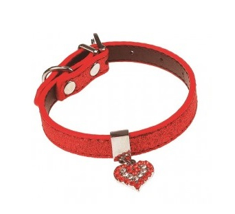 Zgărzi - Zgarda pentru caini Pet Expert Glossy Heart, marime S, 1.5 x 27.5 - 35 cm, piele, rosu