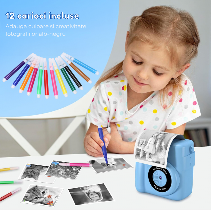 RESIGILAT - Aparat foto/video copii cu imprimare instant, Card TF 32 GB, Albastru - Copie [6]