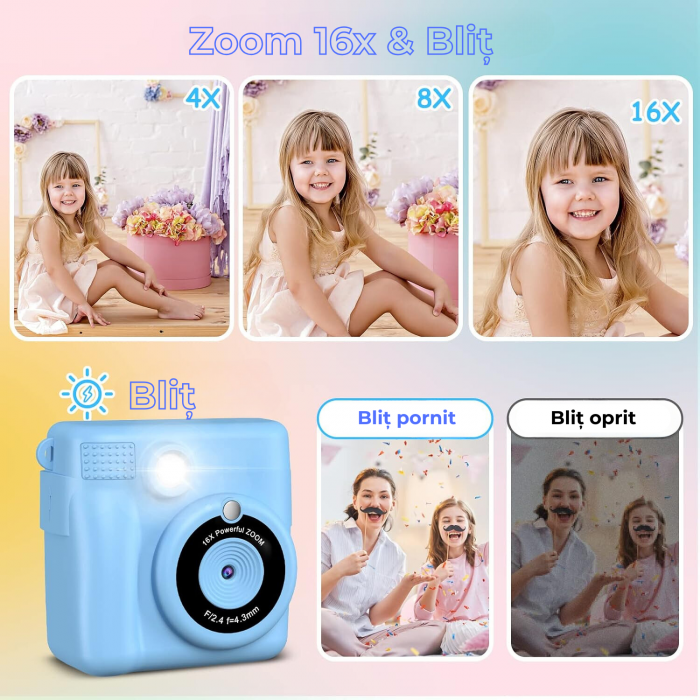 RESIGILAT - Aparat foto/video copii cu imprimare instant, Card TF 32 GB, Albastru - Copie [3]