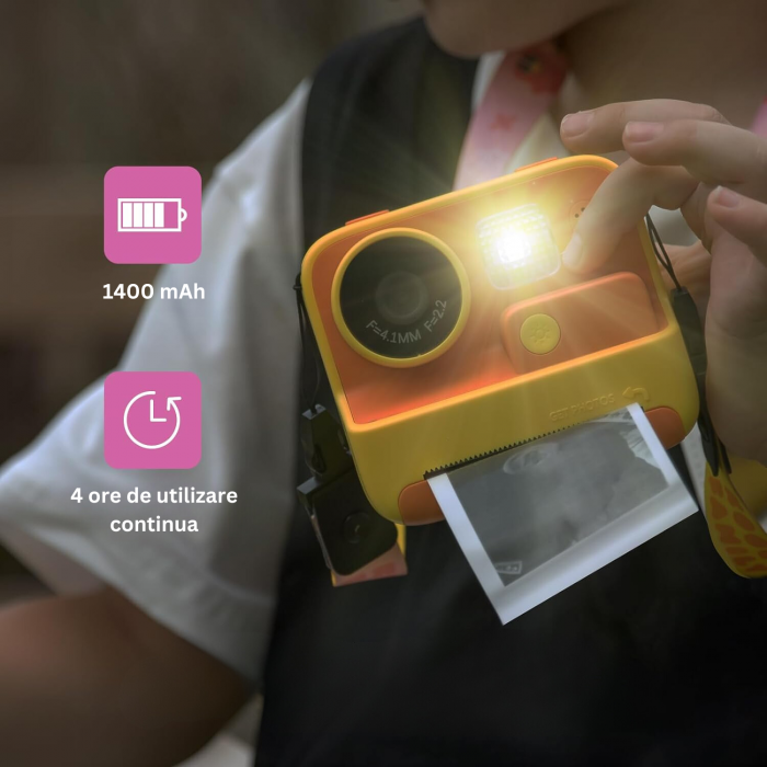 RESIGILAT - Aparat Foto/Video pentru Copii cu Imprimare Instant, Camera Selfie, Card TF de 32 GB, Galben - Copie [5]