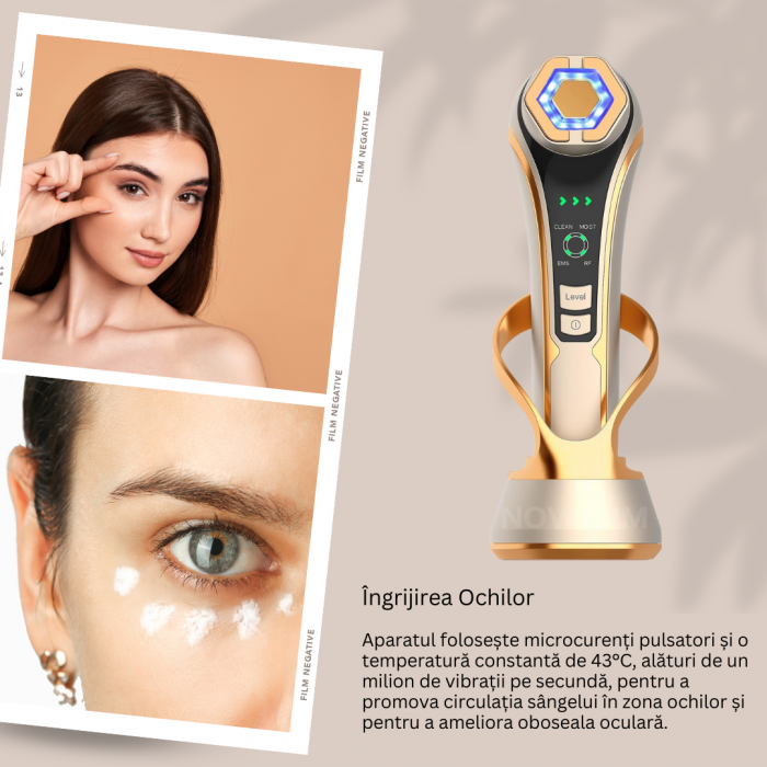 Aparat profesional pentru tratament facial si intinerirea pielii 6 in 1, Lumina rosie & albastra, 4 functii, Mezoterapie, RF, LED, Lifting, Anti Rid, Vibratii EMS, Microcurent, Masaj [6]