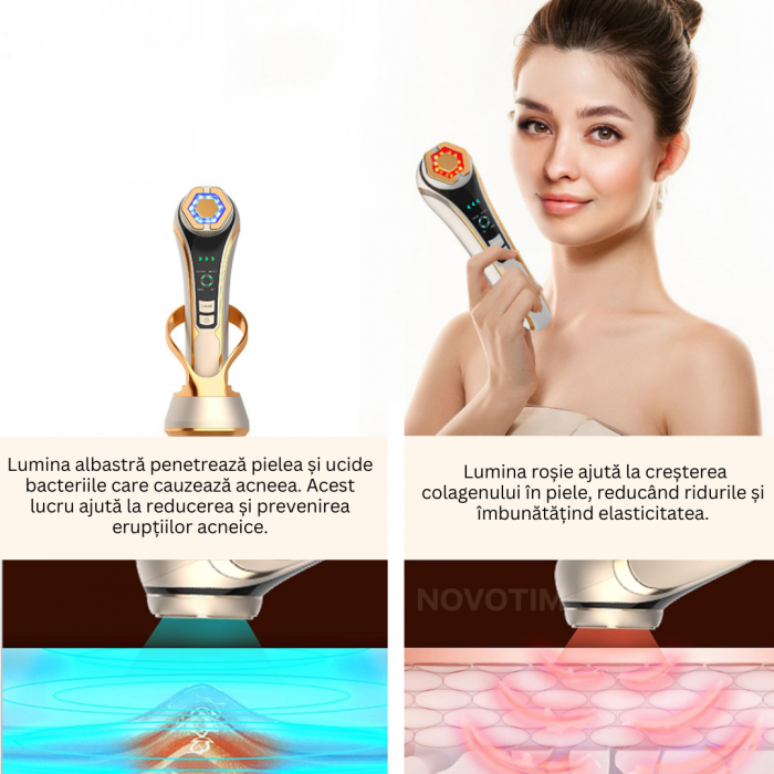 Aparat profesional pentru tratament facial si intinerirea pielii 6 in 1, Lumina rosie & albastra, 4 functii, Mezoterapie, RF, LED, Lifting, Anti Rid, Vibratii EMS, Microcurent, Masaj [3]