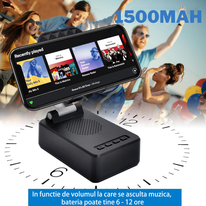 Boxa cu suport telefon/tableta reglabil si pliabil, Bluetooth v5.3,1500 mAh, Compatibila Android si IOS, Sunet HD, Negru [2]