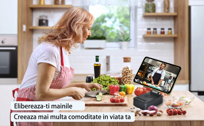 Boxa cu suport telefon/tableta reglabil si pliabil, Bluetooth v5.3,1500 mAh, Compatibila Android si IOS, Sunet HD, Negru [7]