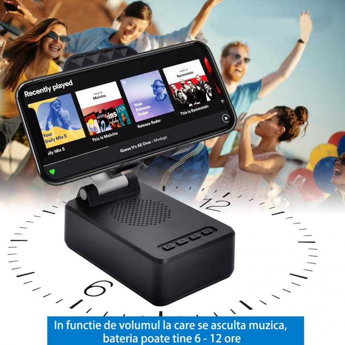 Boxa cu suport telefon/tableta reglabil si pliabil, Bluetooth v5.3,1500 mAh, Compatibila Android si IOS, Sunet HD, Negru [6]
