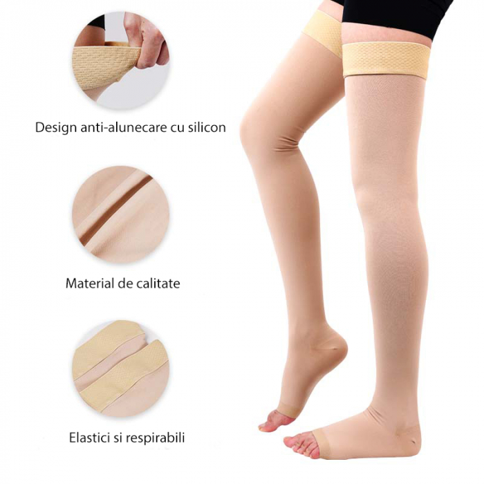 Ciorapi compresivi medicinali AD pana la genunchi, Varf deschis, Clasa II, 23-32mmHg, Bej, XL [1]