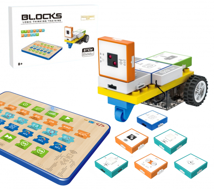 Joc Educational cu Blocuri Electronice, Tableta pentru Programare, Masina Modulara cu Senzori, Antrenament in Gandire Logica si Algoritmica, STEM, 8 ani+ [1]