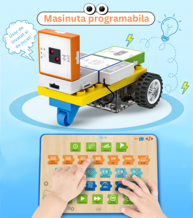 Joc Educational cu Blocuri Electronice, Tableta pentru Programare, Masina Modulara cu Senzori, Antrenament in Gandire Logica si Algoritmica, STEM, 8 ani+ [3]