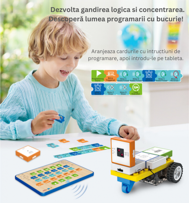 Joc Educational cu Blocuri Electronice, Tableta pentru Programare, Masina Modulara cu Senzori, Antrenament in Gandire Logica si Algoritmica, STEM, 8 ani+ [2]
