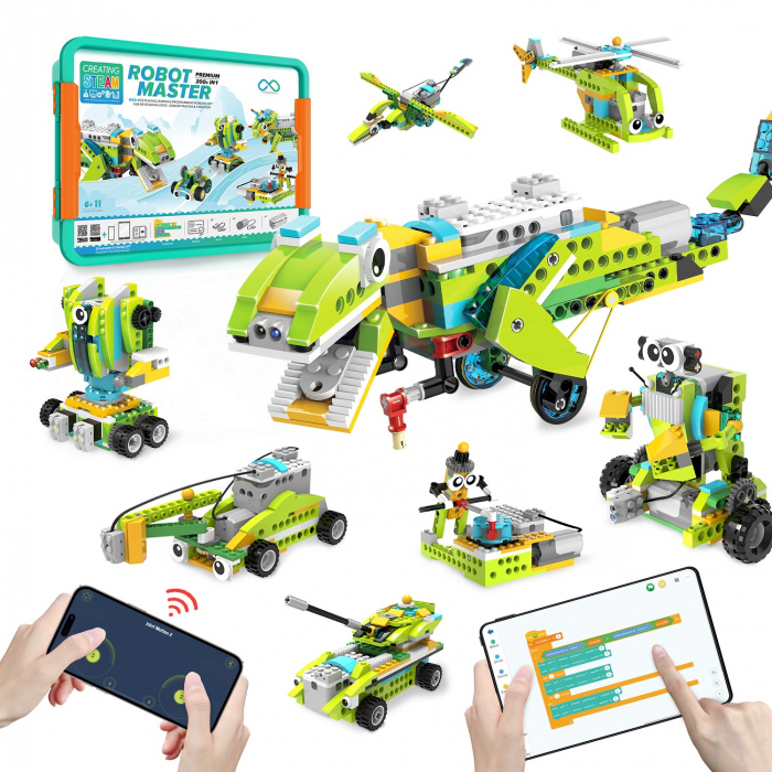 Kit Robot Master Premium cu Aplicatie, Programabil, Educational, STEM, 200 in 1, 600+ piese, 47 Cursuri Video, +6 ani [1]