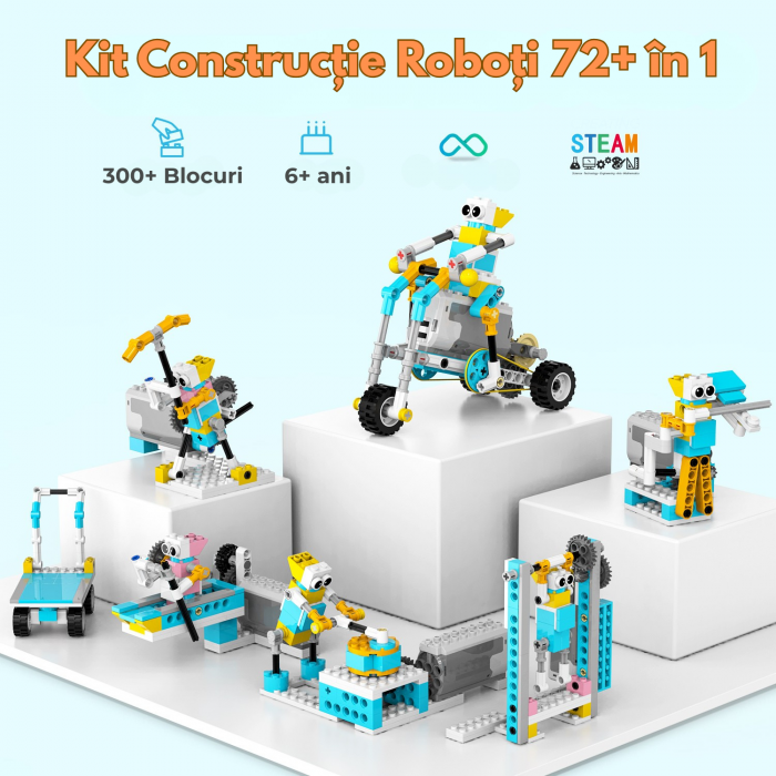 Kit Smart Robot, Set de Robotica Inteligenta, Jucarie Educationala STEM pentru Copii, 72 in 1, 300+ piese, +6 ani [2]