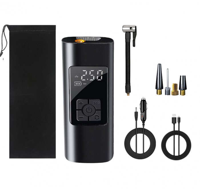 Pompa de aer electrica smart cu display, wireless, multifunctionala, reincarcabila, umflare rapida, oprire automata, ideala pentru biciclete, scutere, obiecte gonflabile, 3x2000 mAh, functie power-ban [1]
