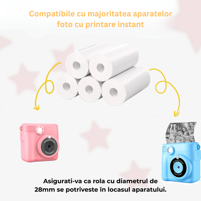 Set 5 Role Hartie de Imprimanta pentru Aparate Foto cu Printare Instant pentru Copii, 10m, Alb [3]