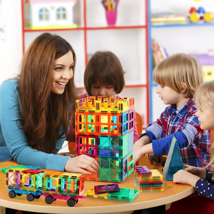 Set de constructie cu placi magnetice 3D, Magnetic Tiles, 60 piese [2]